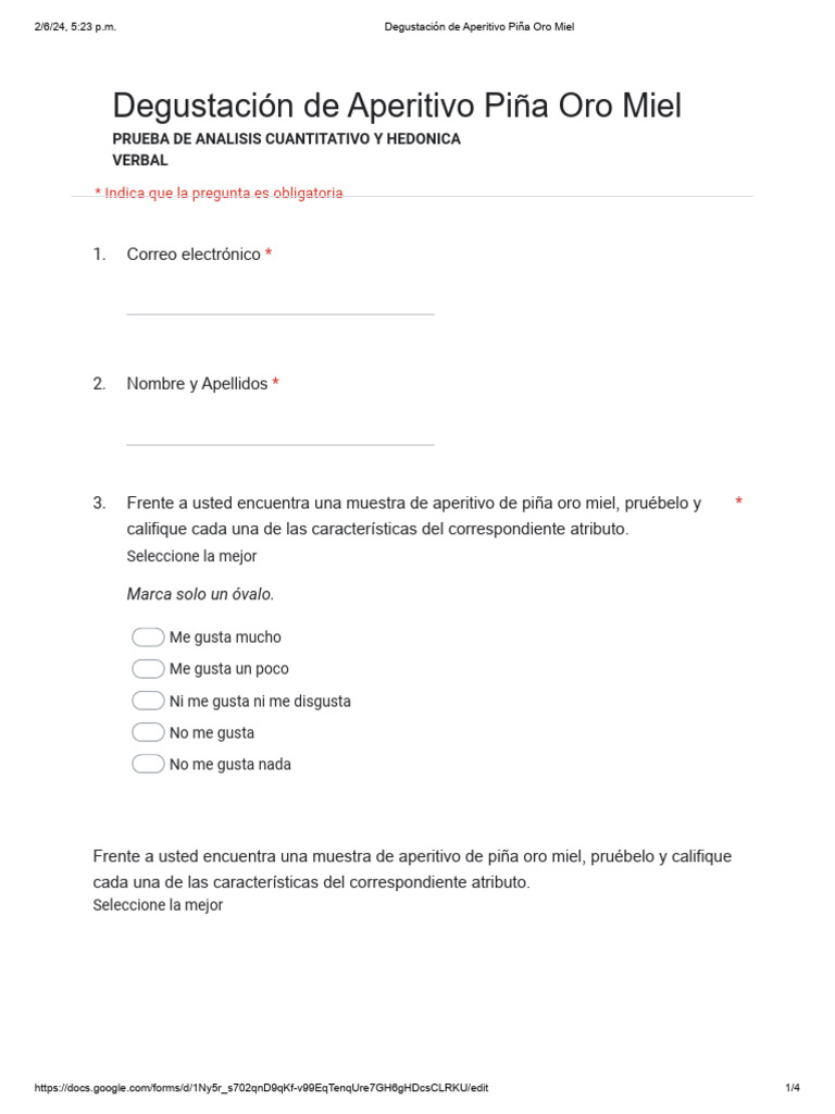 Formulario prueba sensorial formularios de google 1 2 pdf