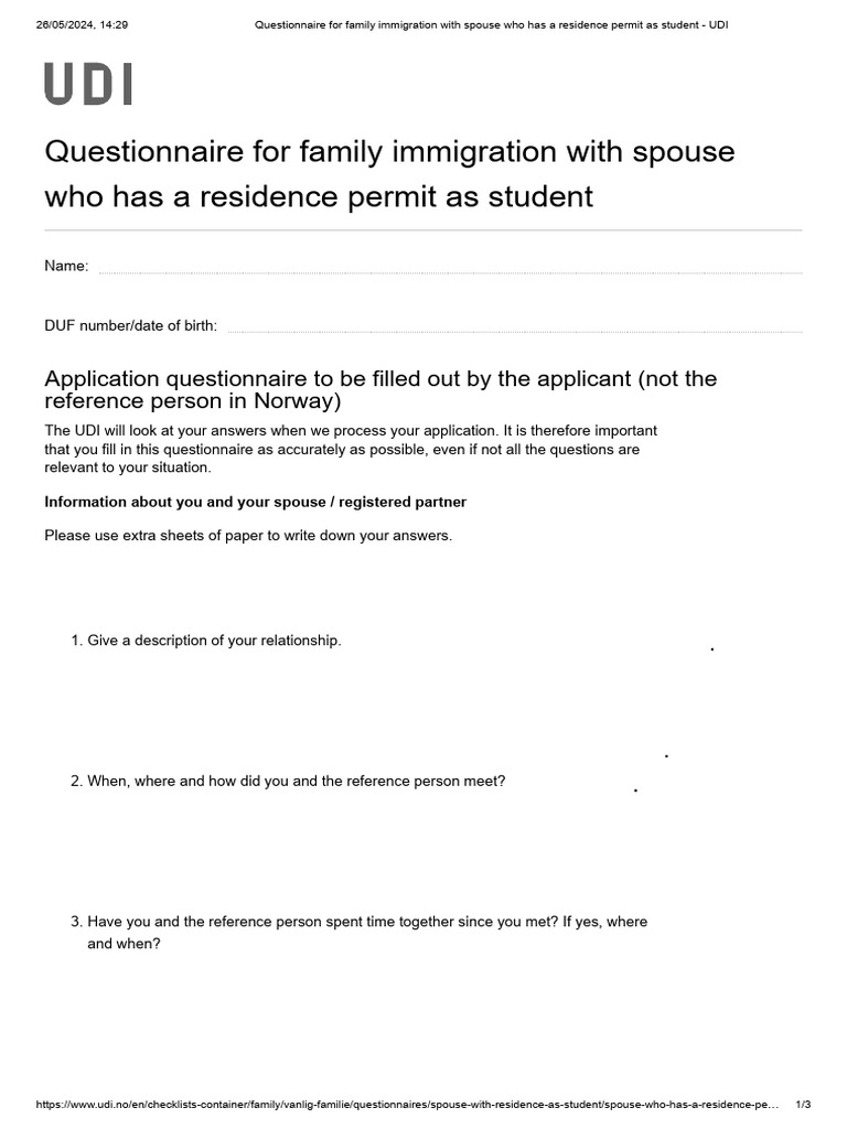 Spouse Immigration Questionnaire for UDI | PDF | Kinship And Descent ...
