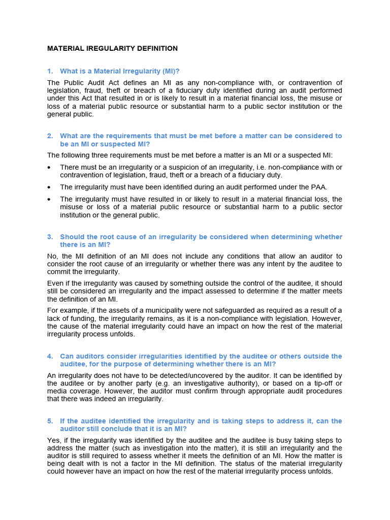 Understanding Material Irregularities in Audits | PDF | Audit