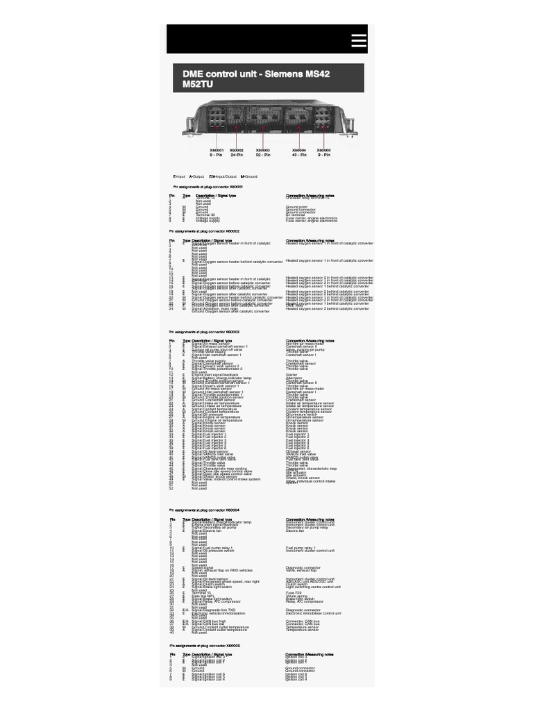 Pinout M52TU Siemens MS42 ADAMO Motorsport PDF Throttle Fuel