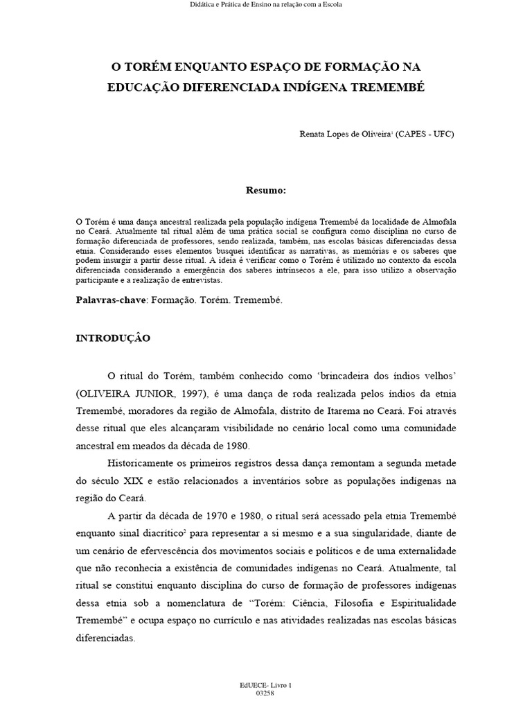 Torém: Formação e Identidade Tremembé | PDF | Pedagogia