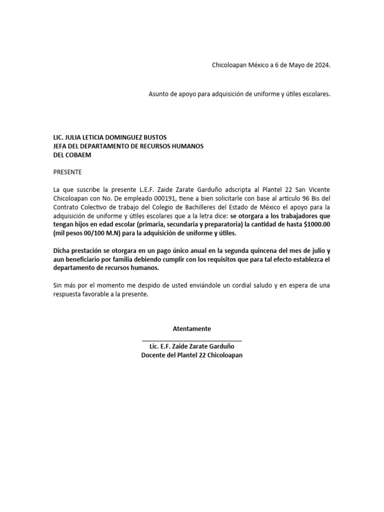 Solicitud de Apoyo Escolar COBAEM | PDF | Ciencias sociales | Salud y ...