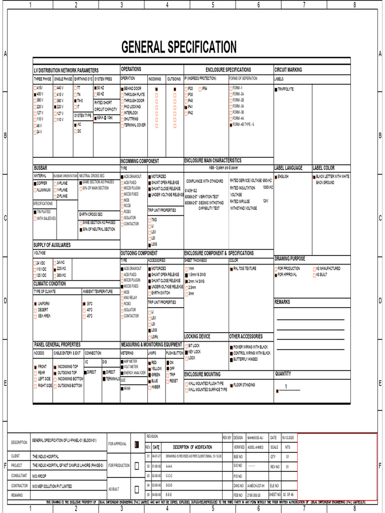General Specifications for LV Panel | PDF | Electrical Wiring ...