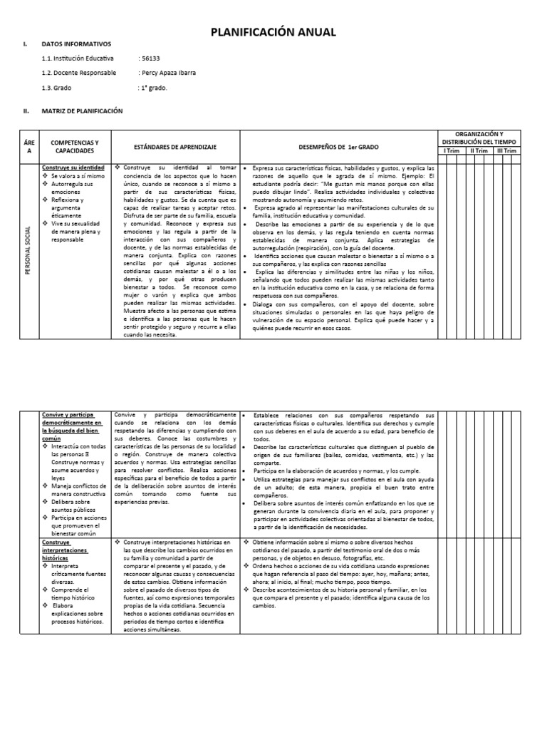 PLANIFICACIÓN ANUAL Primer Grado 2024 | PDF | Comunicación no verbal ...