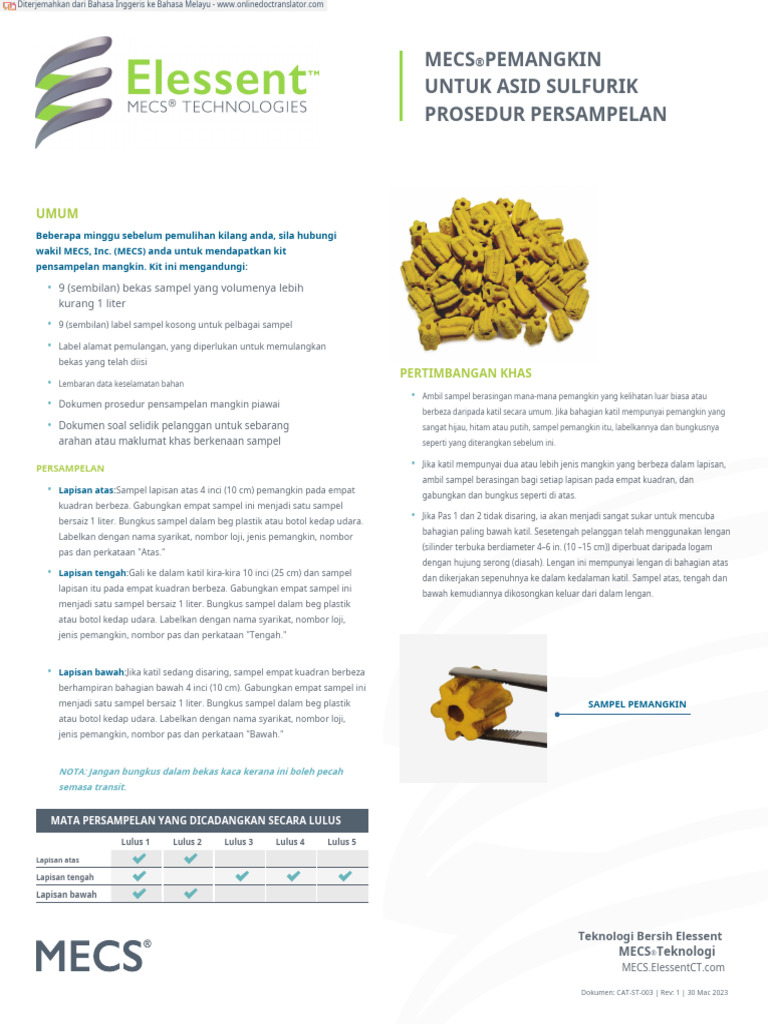 CAT-ST-003 - Rev 1 - Catalyst Sampling Procedure FINAL - En.ms | PDF