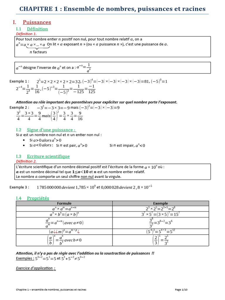Nombres, puissances et racines en maths | PDF | Arithmétique ...