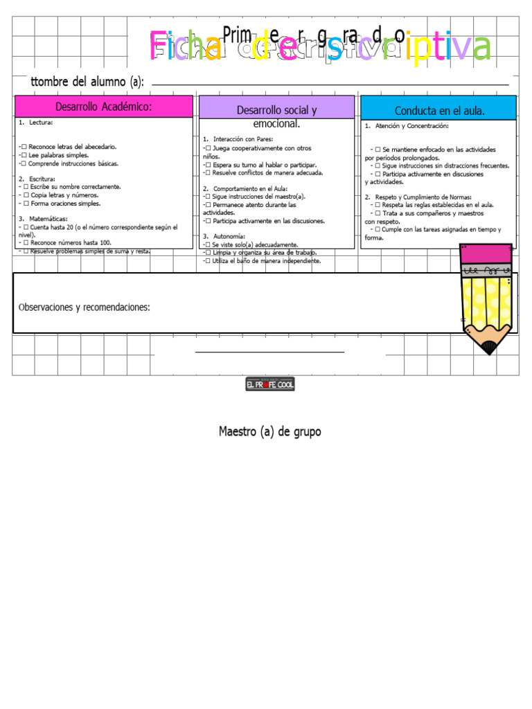 FICHA DESCRIPTIVA (TODOS LOS GRADOS - PROFE COOL | Descargar gratis PDF ...