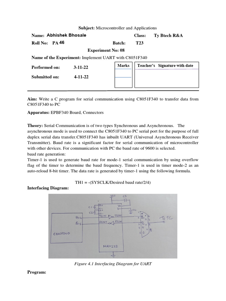 UART Implementation with C8051F340 | PDF | Physical Layer Protocols ...