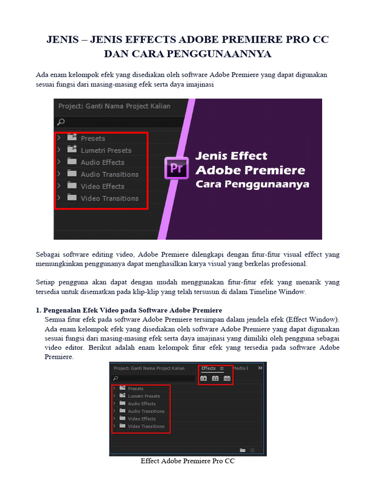 Jenis Efek Video di Adobe Premiere Pro | PDF