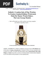 Sotheby's Sale of Fine Watches To Feature Limited-Edition Watch by George Daniels