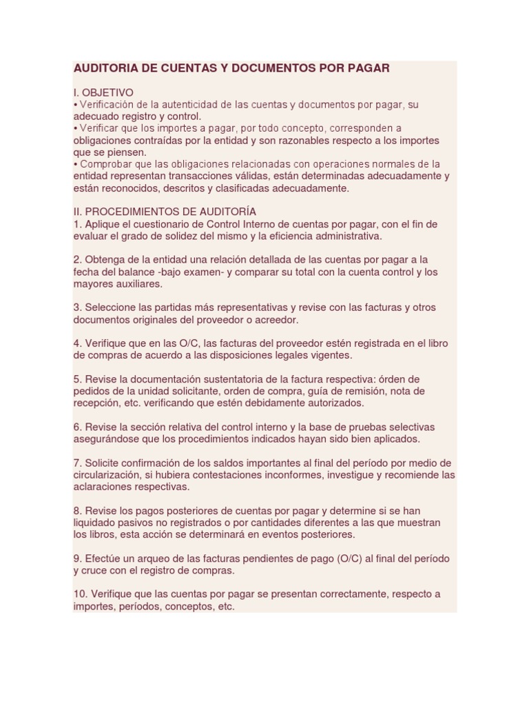 Auditoría de Cuentas por Pagar Efectiva | PDF | Auditoría financiera ...
