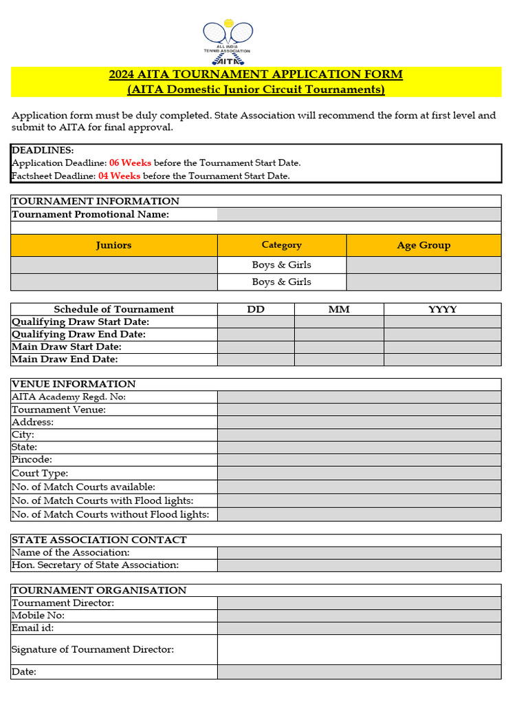 2024 AITA Junior Tournament Application | PDF