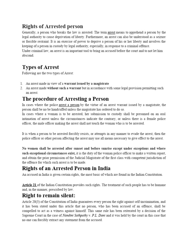Rights of Arrested Persons in India | PDF | Arrest | Bail