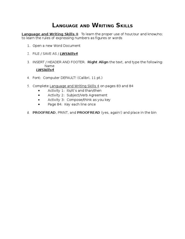 Language and Writing Skills 4 | PDF