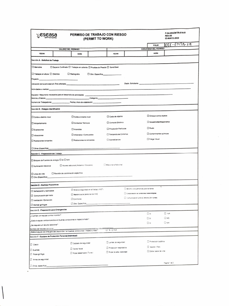 Eseasa: (Permit To Work) Teee-Emta-14 | PDF