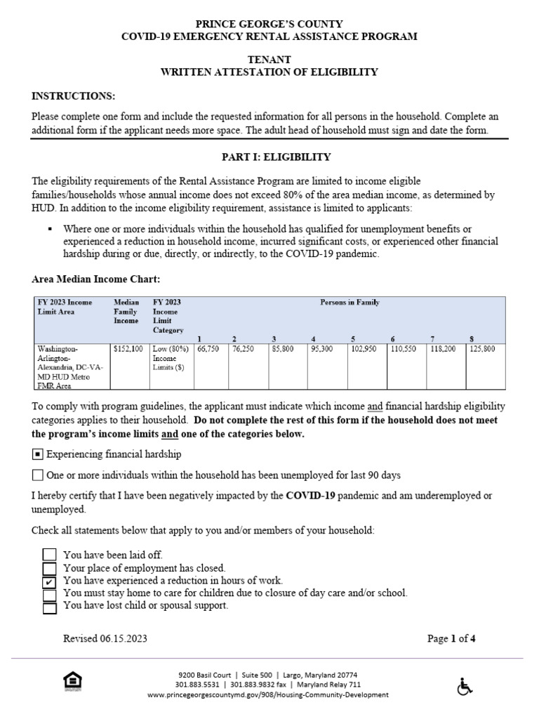 Prince George's COVID-19 Rent Assistance Form | PDF | Employment | Landlord