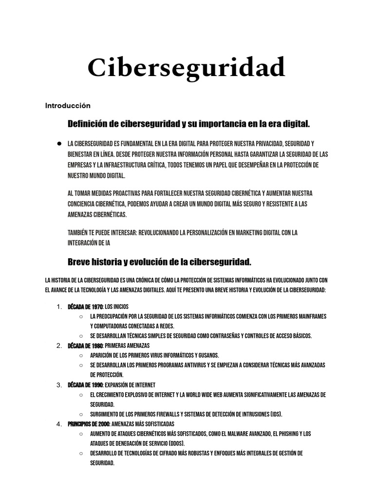 Historia y evolución de la ciberseguridad | PDF | Seguridad | La ...