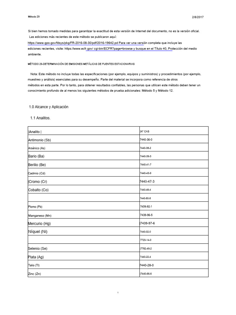 Método 29: Emisiones Metálicas en Aire | PDF | Corrosión ...