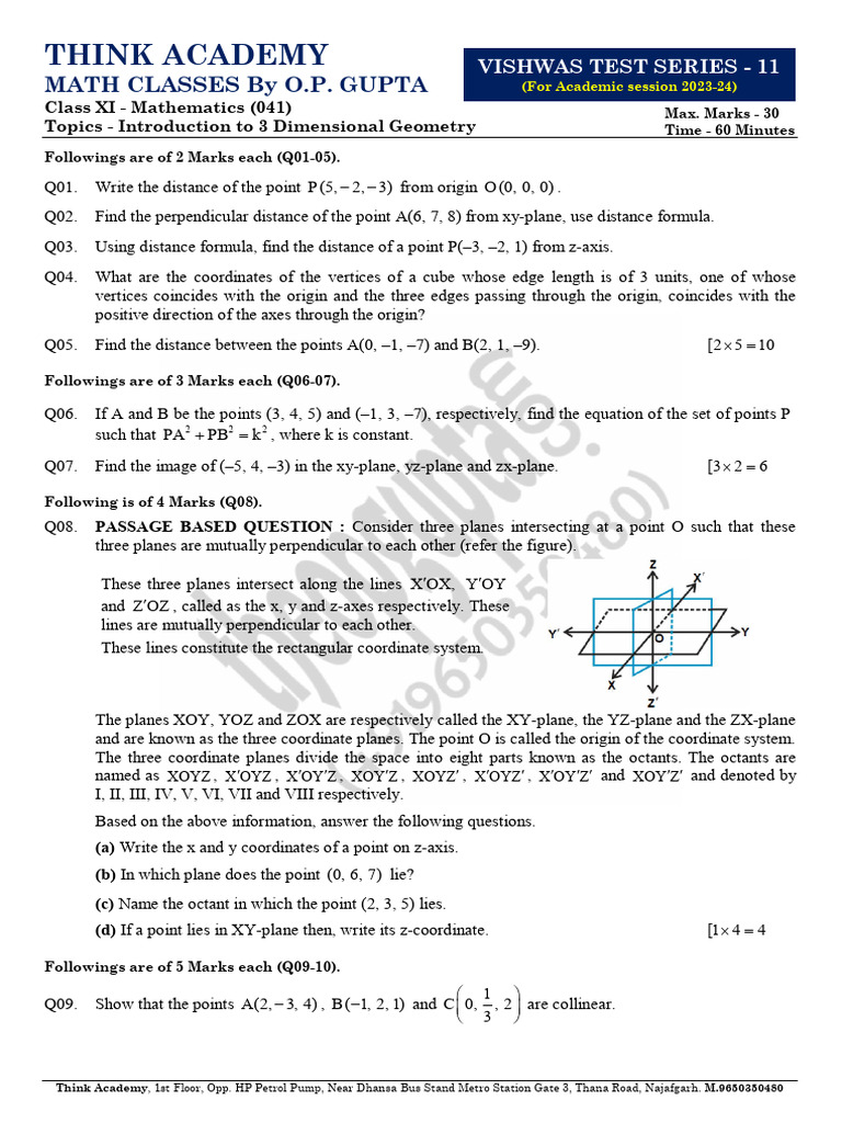 VTS-11-Introduction To 3 Dimensional Geometry | PDF | Cartesian ...