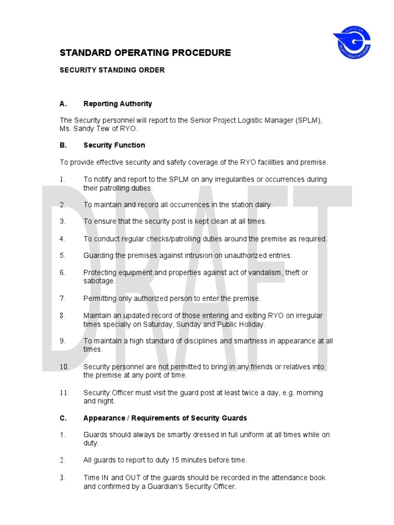 Standard Operating Procedure -Ryo | Security Guard | National Security