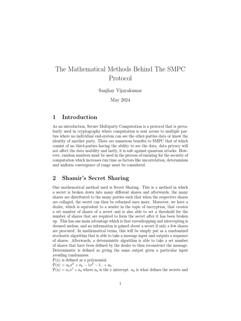 Mathematical Foundations of SMPC Protocol | PDF | Encryption | Computer ...