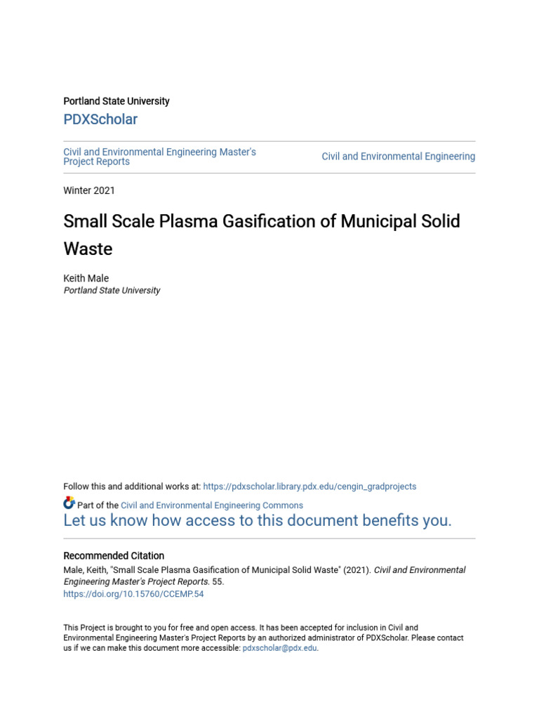 Small Scale Plasma Gasification of Municipal Solid Waste | PDF | N Ox ...