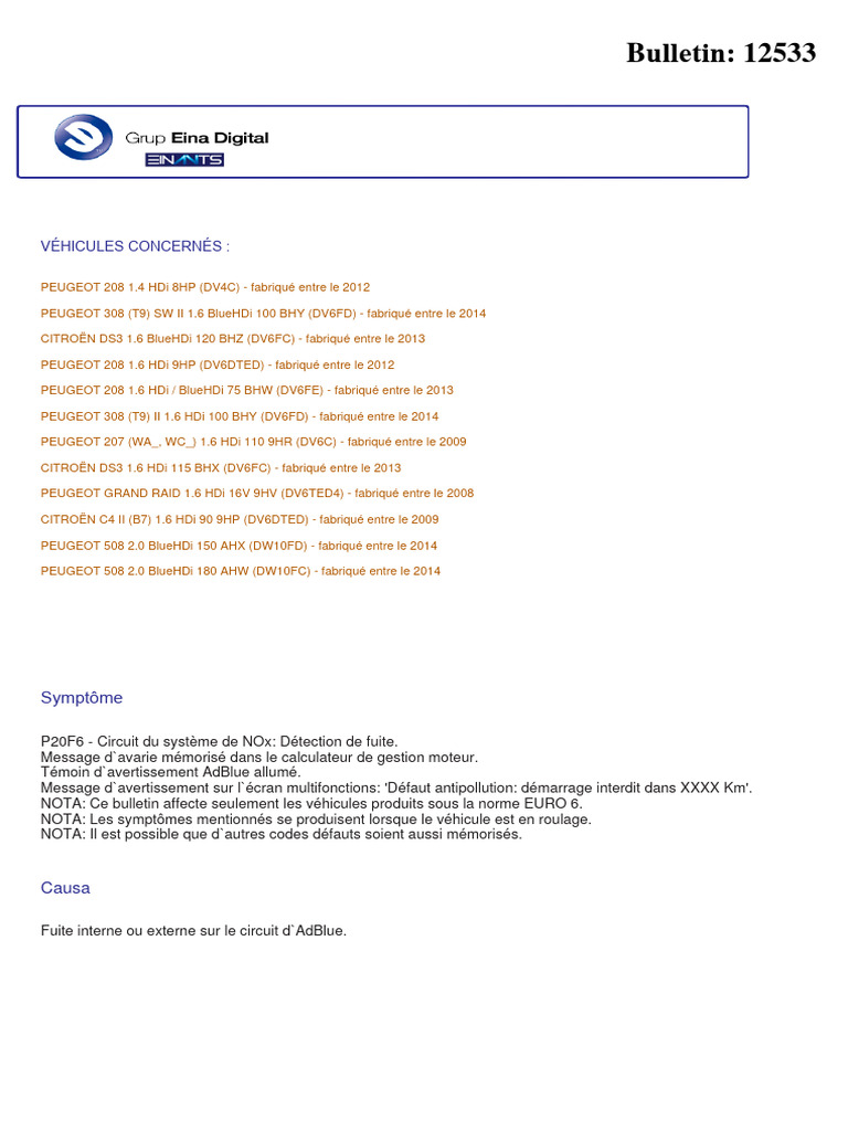 Défaillance AdBlue et code P20F6 | PDF | Fabricants de véhicule à ...