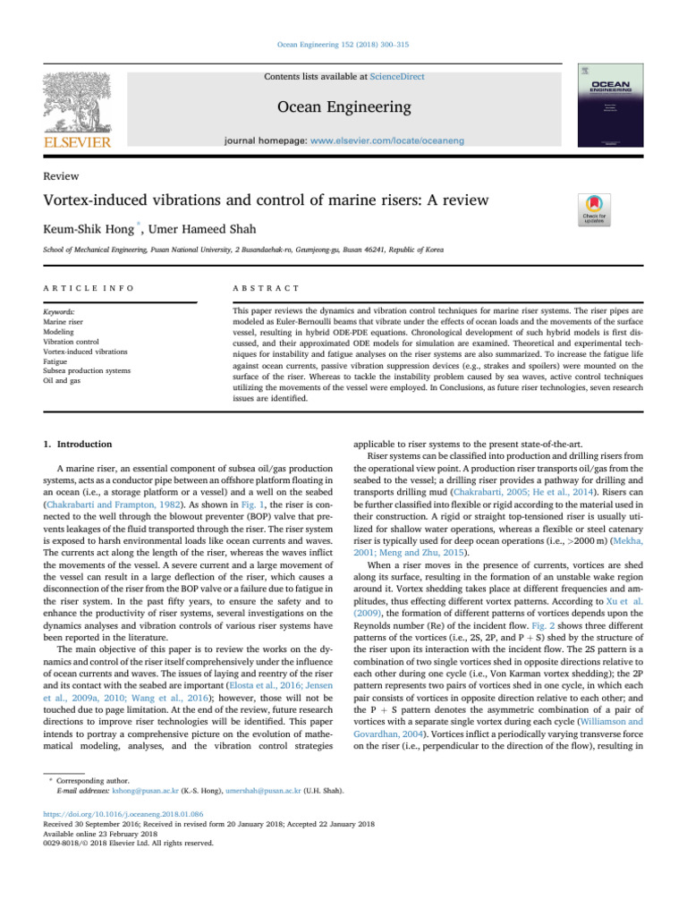 Vortex-Induced Vibrations and Control of Marine Risers A Review | PDF ...