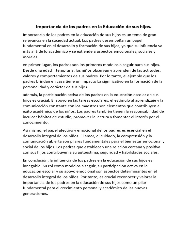 Rol de los padres en la educación infantil | PDF | Crecimiento personal ...