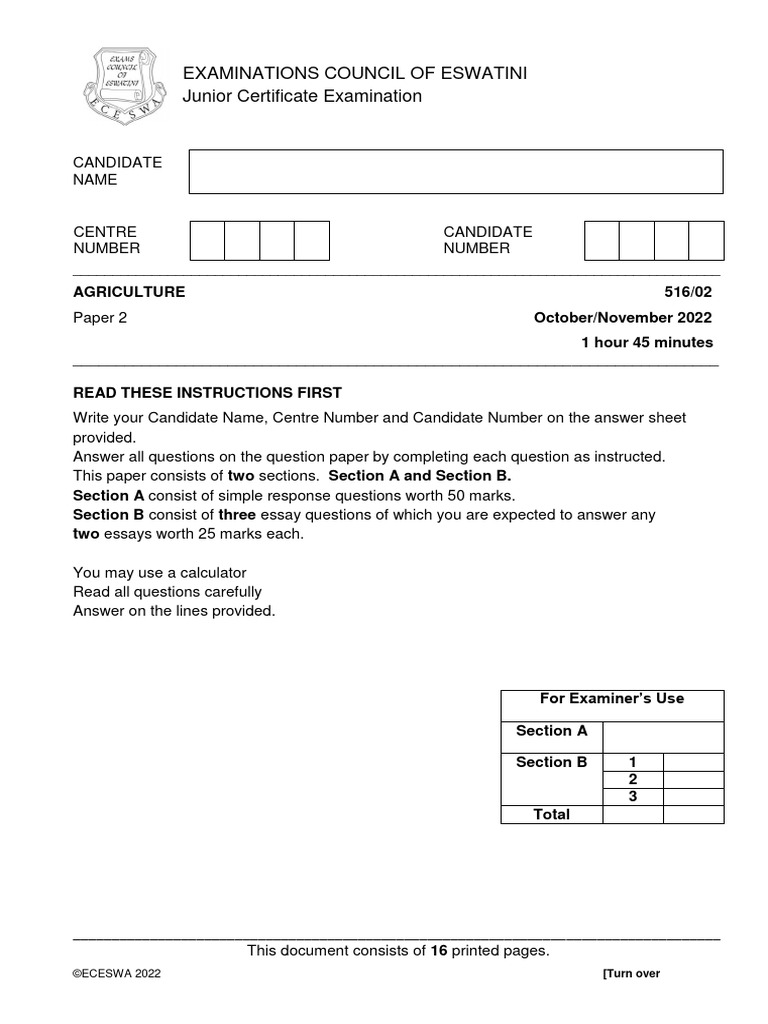 JC Agriculture 2022 Question Paper 2 Download Free PDF Soil