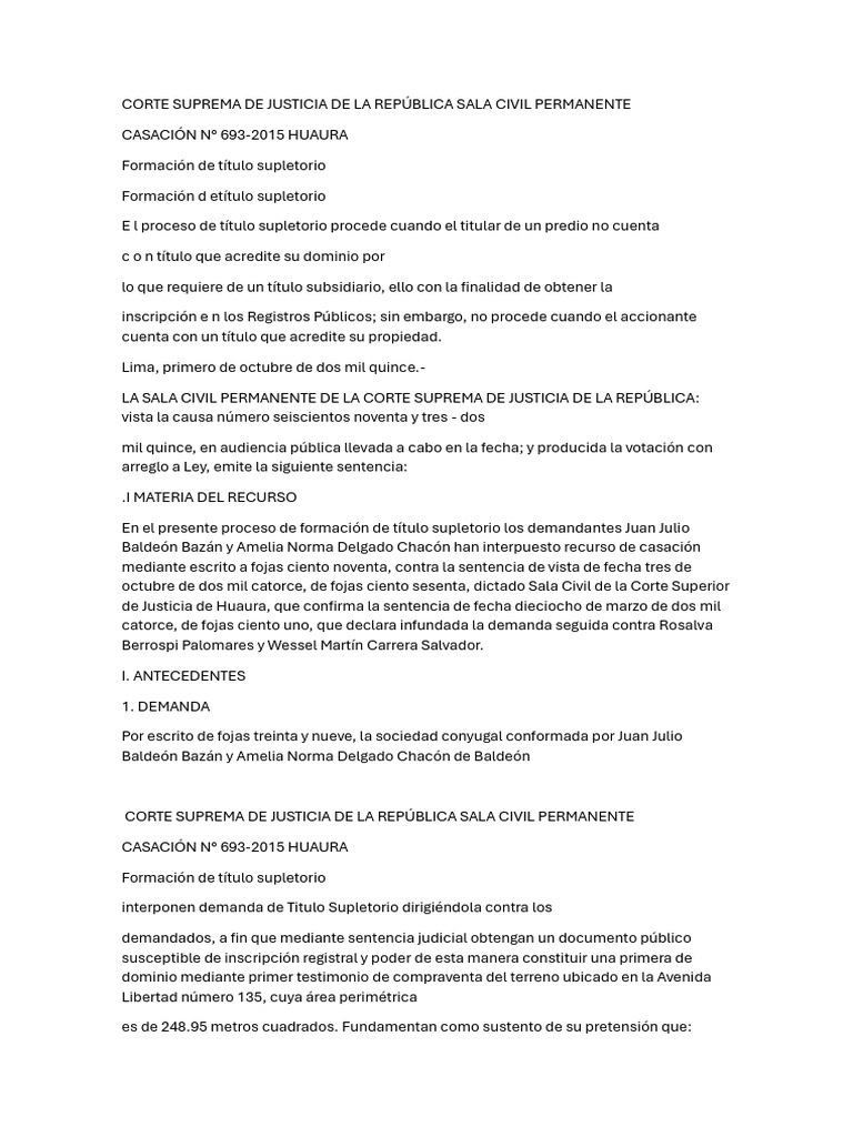 Corte Suprema de Justicia de La República Sala Civil Permanente | PDF ...