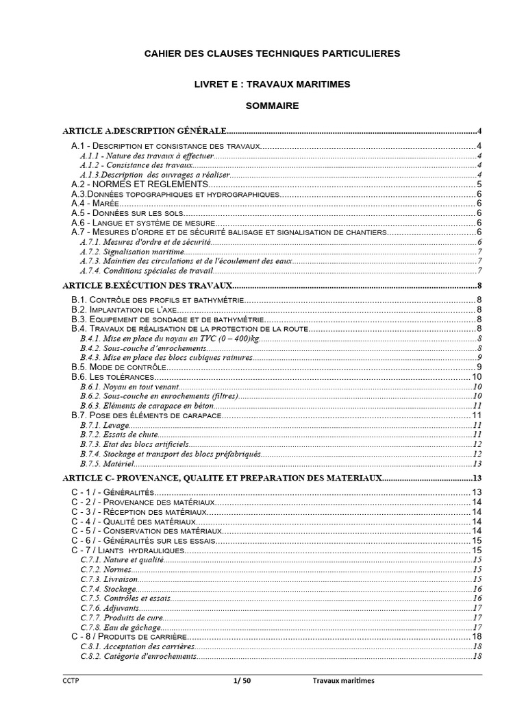 Cahier des Clauses Techniques Maritimes | PDF | Béton | Digue