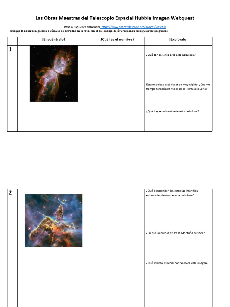 Explorando Imágenes del Telescopio Hubble | PDF | Nebulosa | Estrellas