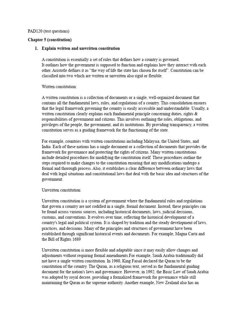 Understanding Constitutions: Written vs. Unwritten | PDF | Constitution ...