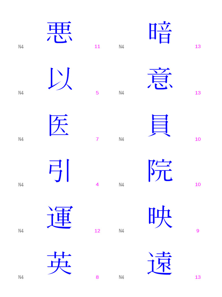 Kanji Flashcards JLPT N4 | PDF