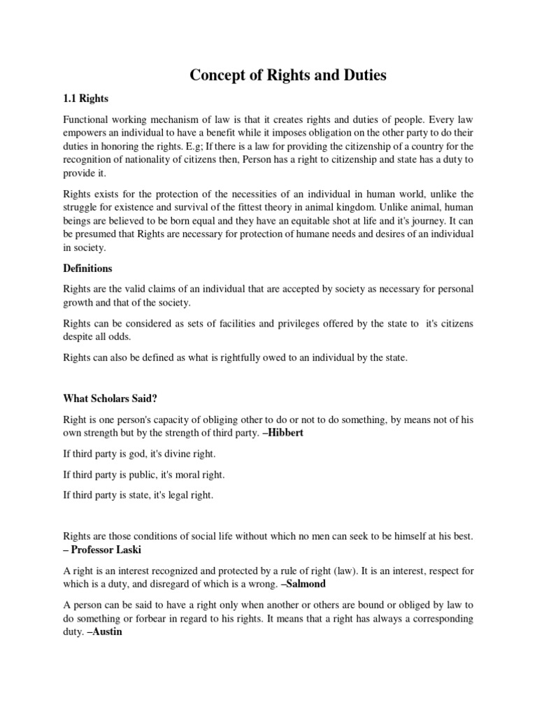 Concept of Rights and Duties | PDF | Human Rights | Rights