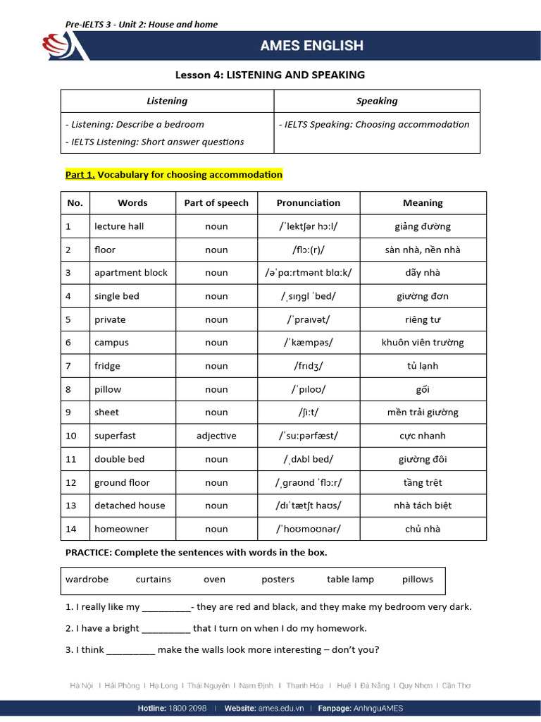 IELTS Listening & Speaking: House Vocabulary | PDF | Noun | Linguistics
