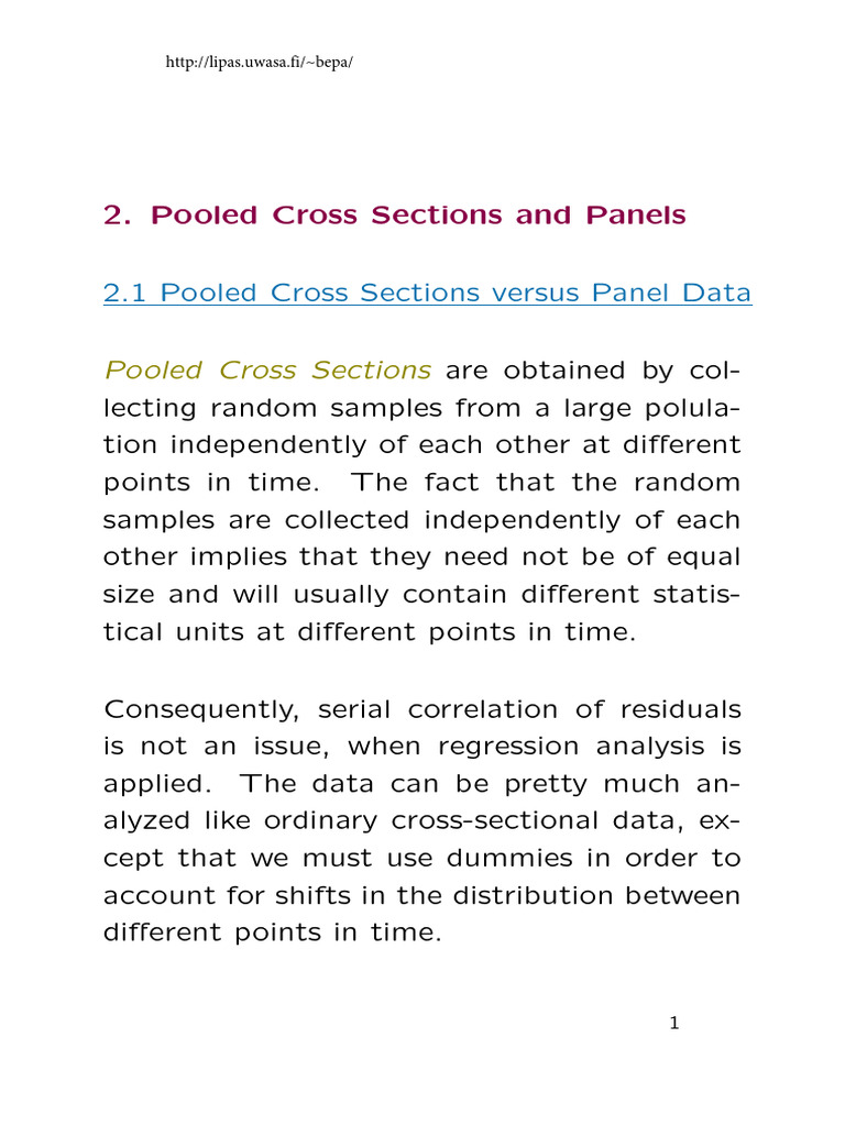 Pooled Cross Sections vs. Panel Data Analysis | PDF | Coefficient Of ...