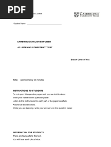 Student Name: Cambridge English Empower A2 Listening Competency Test
