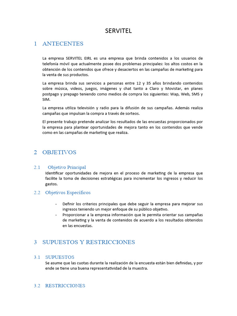 Análisis de Marketing para Servitel | PDF | Marketing | Business