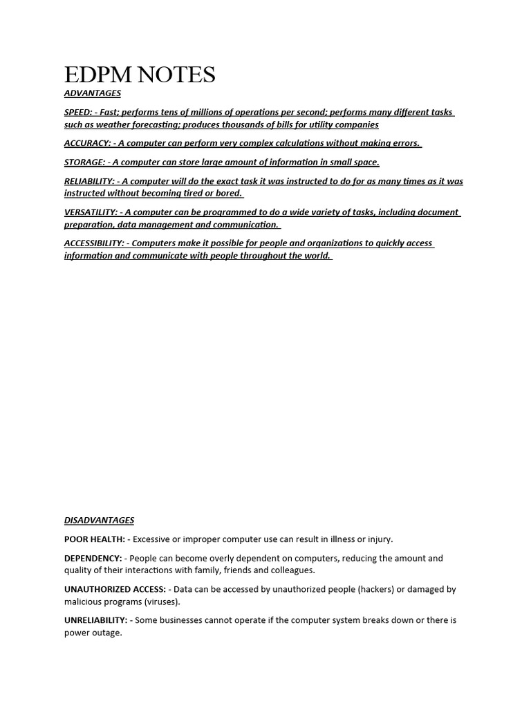 Advantages and Disadvantages of Computers | PDF | Business | Technology ...