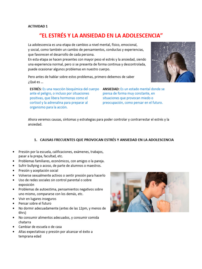 ACT 1 - Estrés y Ansiedad en La Adolescencia | PDF | Ansiedad | Estrés ...