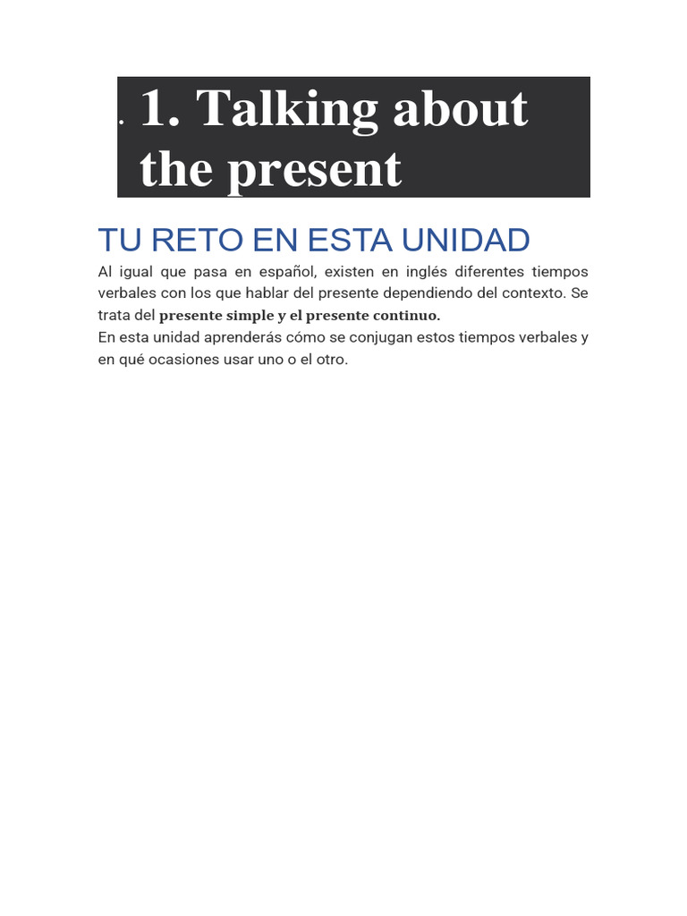 Tiempos Verbales en Inglés: Presente | PDF | Verbo | Asunto (gramática)