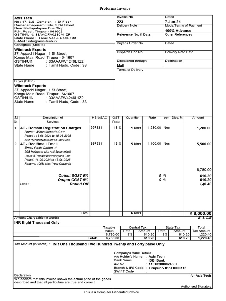 Wiintrack Exports PI 223 | PDF | Invoice | Government Finances