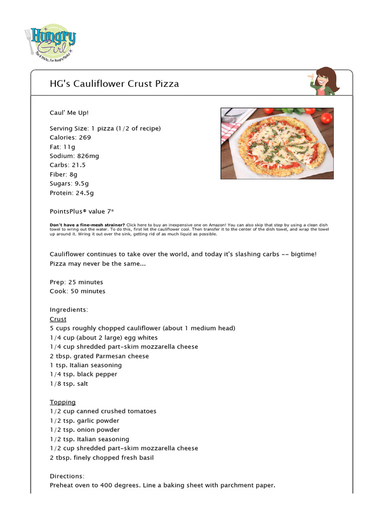 Cauliflower Pizza Crust | PDF | Pizza | Breads