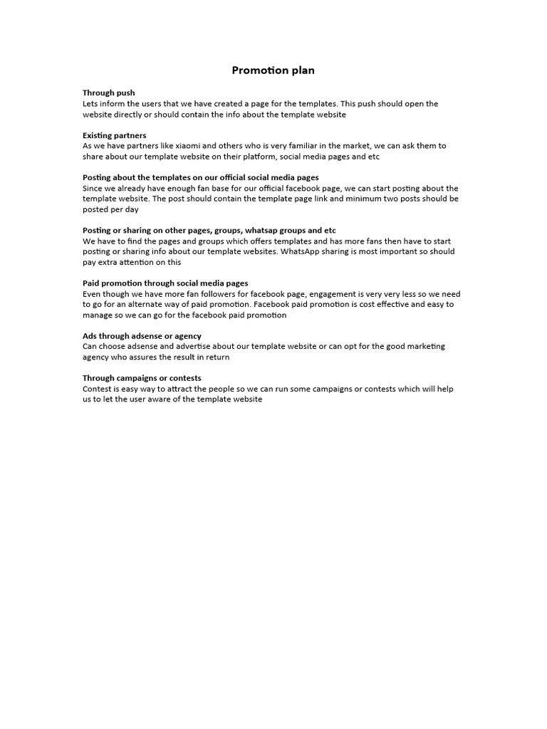 Effective Promotion Plan for Template Website | PDF