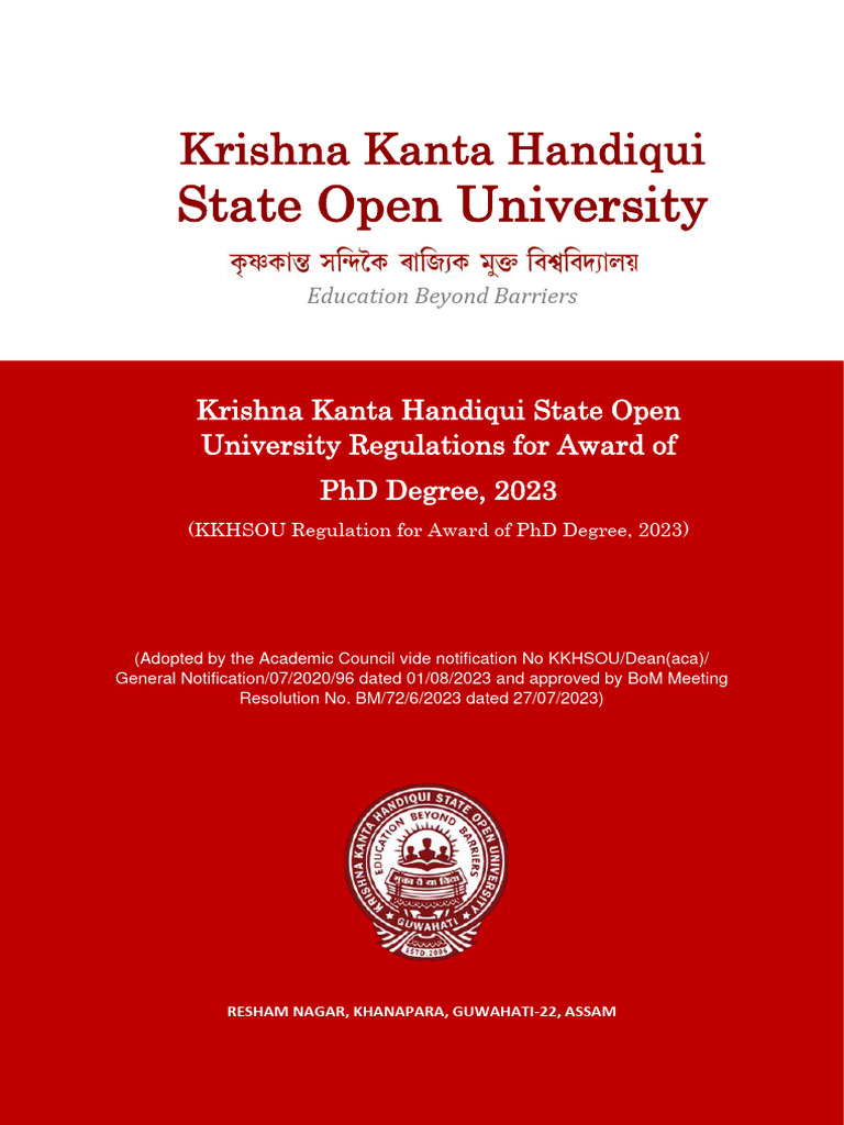 KKHSOU PhD Degree Regulations 2023 | PDF | Thesis | Doctor Of Philosophy