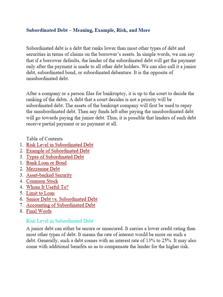 Subordinate Debt | Download Free PDF | Debt | Subordinated Debt