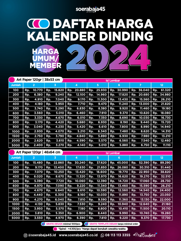 S45 Pricelist Kalender 2024 Umum Member 1 Pdf