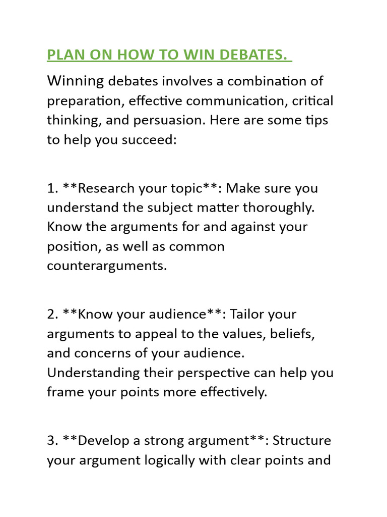 Plan On How To Win Debates | PDF